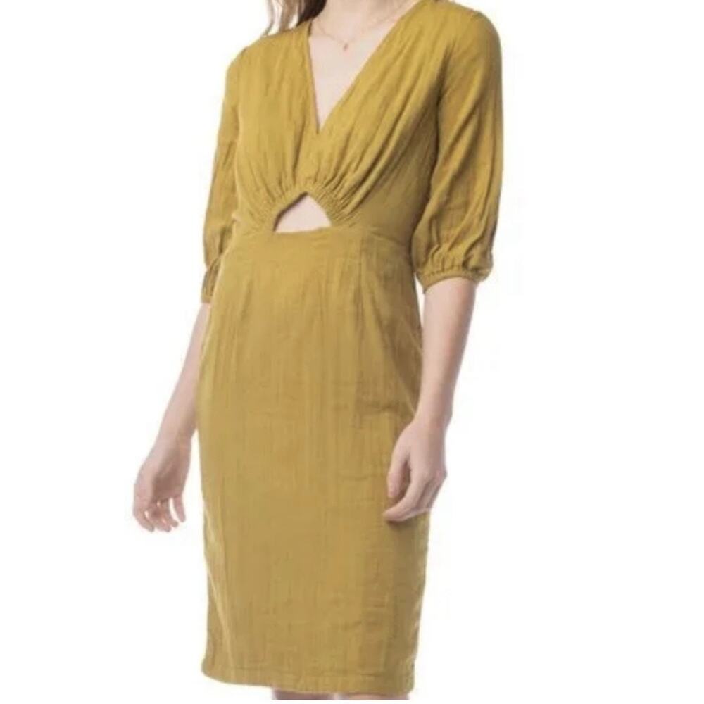 Woven by Synergy 100% Organic Cotton Dress Sz S Olive Green Sustainable Cut Out